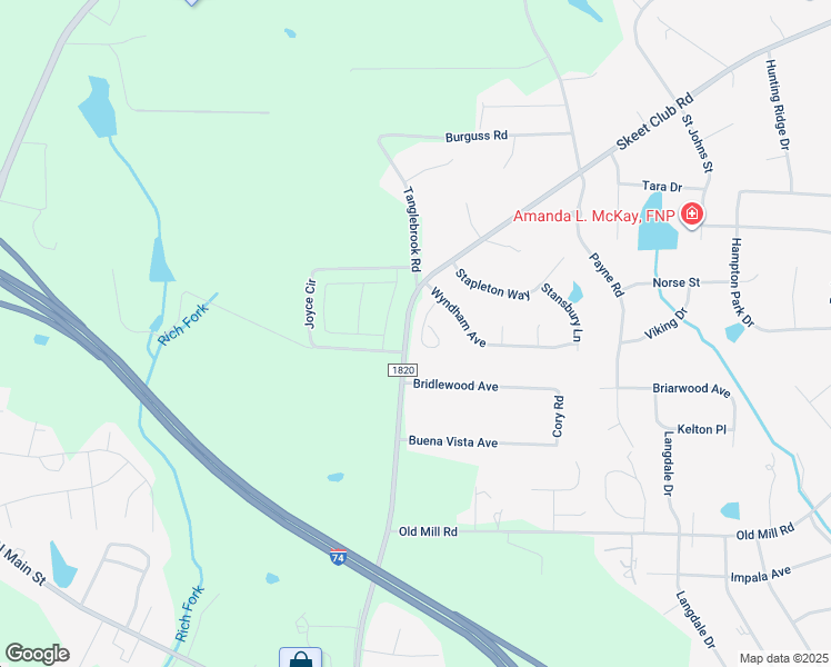 map of restaurants, bars, coffee shops, grocery stores, and more near 134 Wyndham Court in High Point