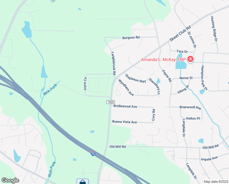 map of restaurants, bars, coffee shops, grocery stores, and more near 134 Wyndham Court in High Point
