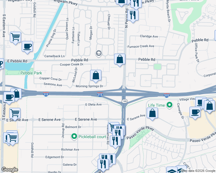 map of restaurants, bars, coffee shops, grocery stores, and more near 9089 Таукан Корт in Henderson
