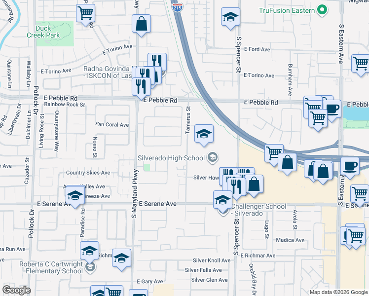 map of restaurants, bars, coffee shops, grocery stores, and more near 1466 October Oak Avenue in Las Vegas