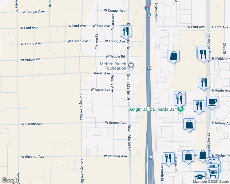 map of restaurants, bars, coffee shops, grocery stores, and more near 3385 West Agate Avenue in Las Vegas