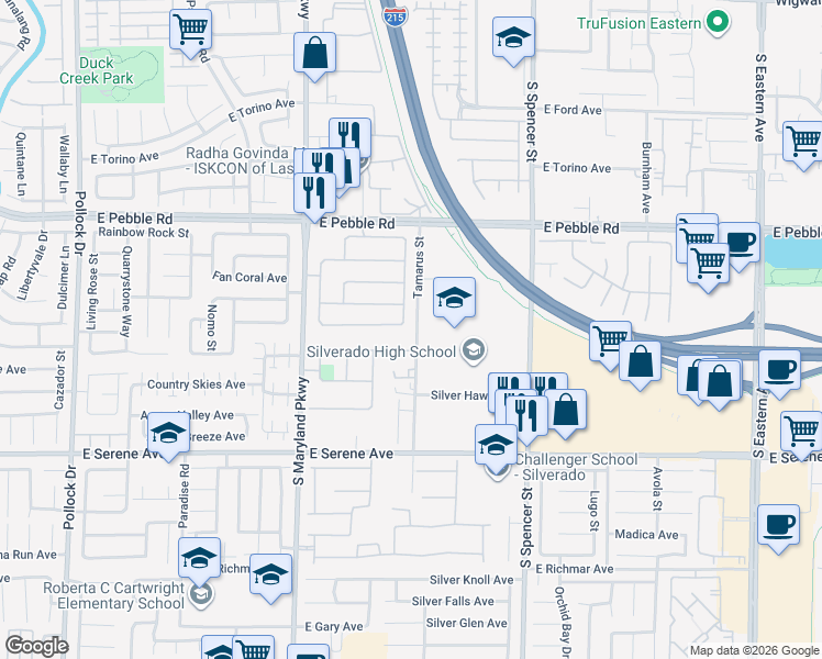 map of restaurants, bars, coffee shops, grocery stores, and more near 1466 October Oak Avenue in Las Vegas