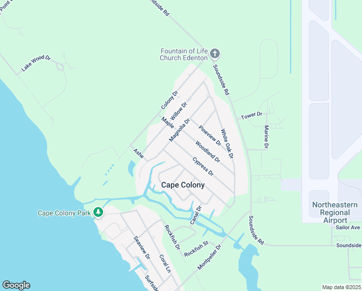 map of restaurants, bars, coffee shops, grocery stores, and more near 307 Cypress Drive in Edenton