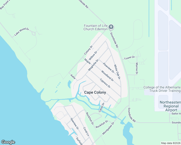map of restaurants, bars, coffee shops, grocery stores, and more near 312 Cypress Drive in Edenton