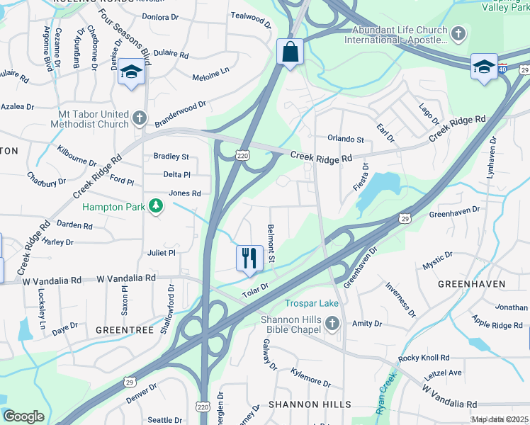 map of restaurants, bars, coffee shops, grocery stores, and more near 1911 Old Jones Road in Greensboro