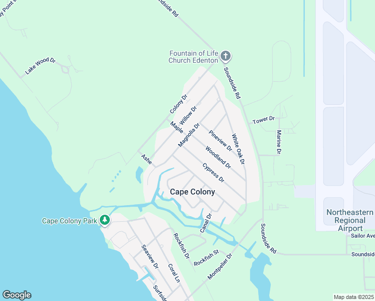 map of restaurants, bars, coffee shops, grocery stores, and more near 307 Cypress Drive in Edenton