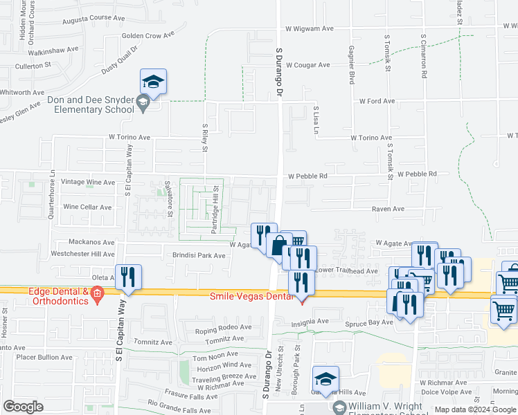 map of restaurants, bars, coffee shops, grocery stores, and more near 8985 South Durango Drive in Las Vegas