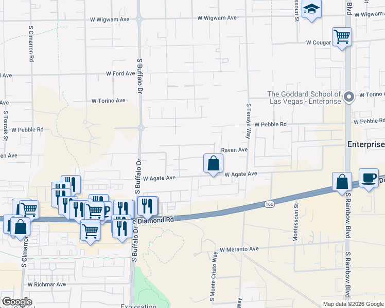map of restaurants, bars, coffee shops, grocery stores, and more near 7605 Corvina Avenue in Las Vegas