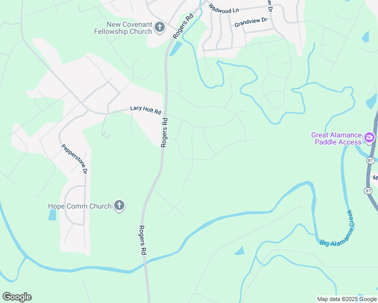 map of restaurants, bars, coffee shops, grocery stores, and more near 2512 Sunfield Drive in Graham