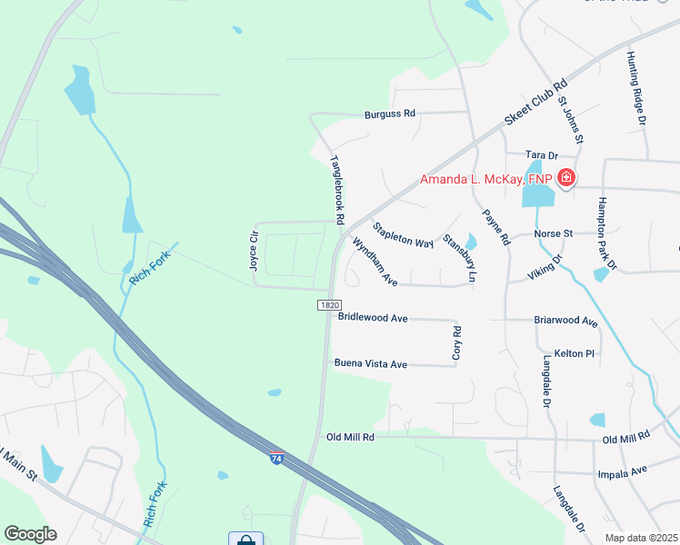 map of restaurants, bars, coffee shops, grocery stores, and more near 132 Wyndham Court in High Point