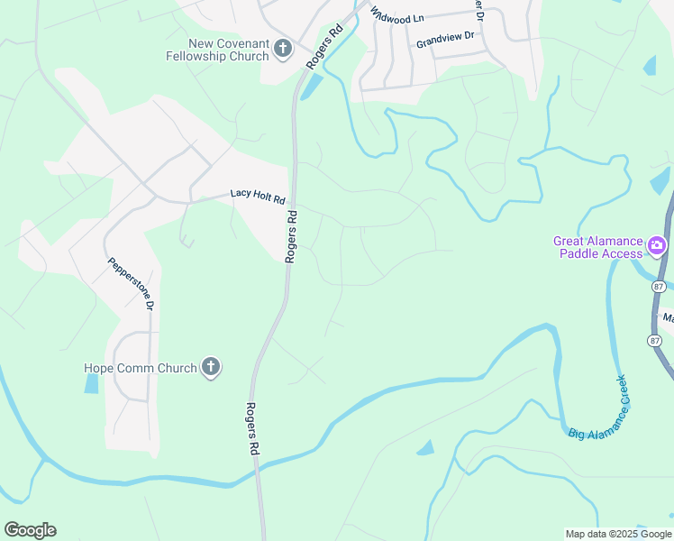 map of restaurants, bars, coffee shops, grocery stores, and more near 2512 Sunfield Drive in Graham