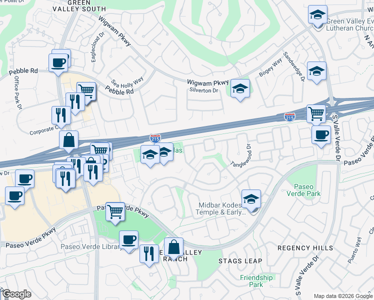 map of restaurants, bars, coffee shops, grocery stores, and more near 12 Golden View Street in Henderson