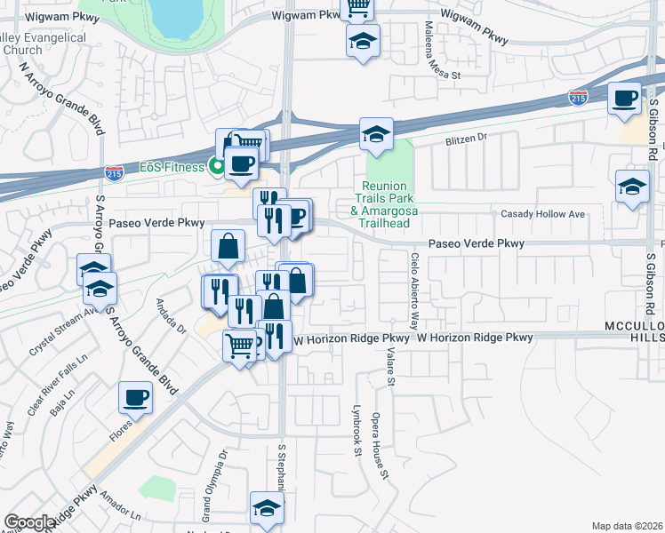 map of restaurants, bars, coffee shops, grocery stores, and more near 1324 Spice Ridge Court in Henderson