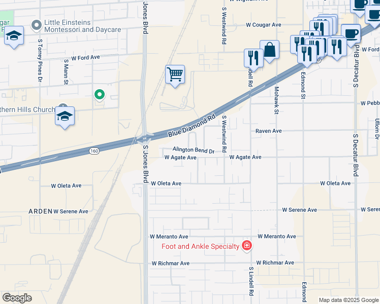map of restaurants, bars, coffee shops, grocery stores, and more near 5885 West Agate Avenue in Las Vegas