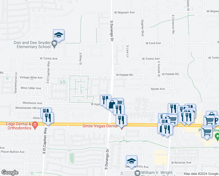 map of restaurants, bars, coffee shops, grocery stores, and more near 8985 South Durango Drive in Las Vegas