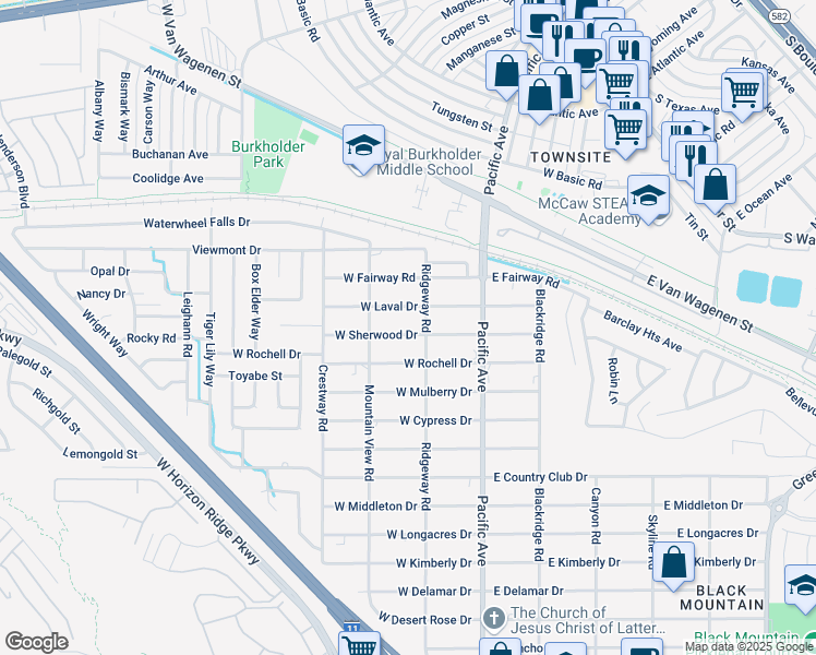 map of restaurants, bars, coffee shops, grocery stores, and more near 181 West Sherwood Drive in Henderson