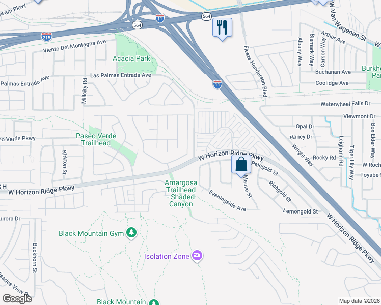 map of restaurants, bars, coffee shops, grocery stores, and more near 607 Backbone Mountain Drive in Henderson