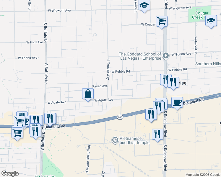 map of restaurants, bars, coffee shops, grocery stores, and more near 7370 Sustainable Court in Las Vegas