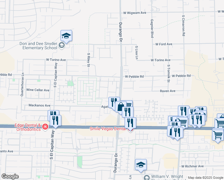 map of restaurants, bars, coffee shops, grocery stores, and more near 8985 South Durango Drive in Las Vegas