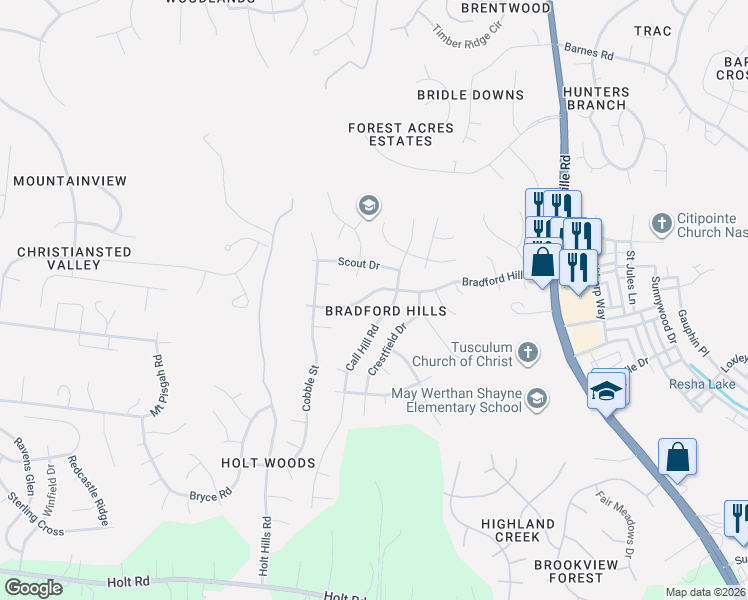 map of restaurants, bars, coffee shops, grocery stores, and more near in Nashville