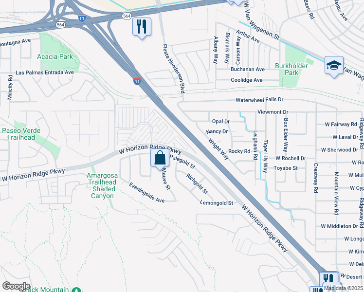 map of restaurants, bars, coffee shops, grocery stores, and more near 2 Matterhorn Way in Henderson