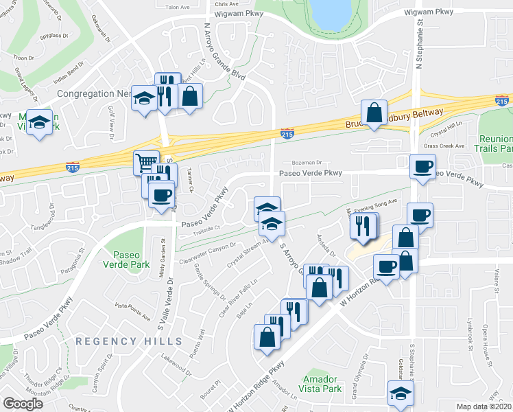 map of restaurants, bars, coffee shops, grocery stores, and more near 80 Moonlight Village Lane in Henderson