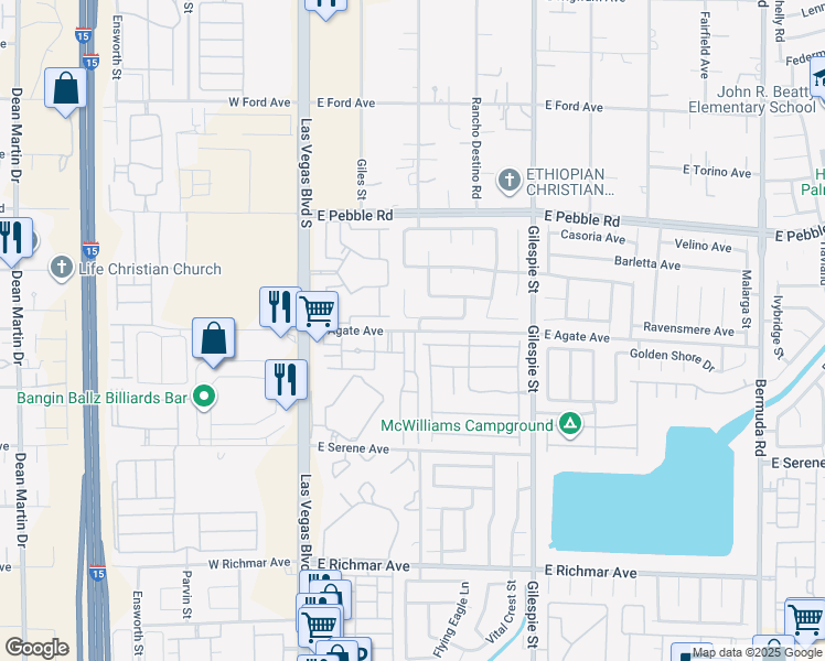 map of restaurants, bars, coffee shops, grocery stores, and more near 83 East Agate Avenue in Las Vegas