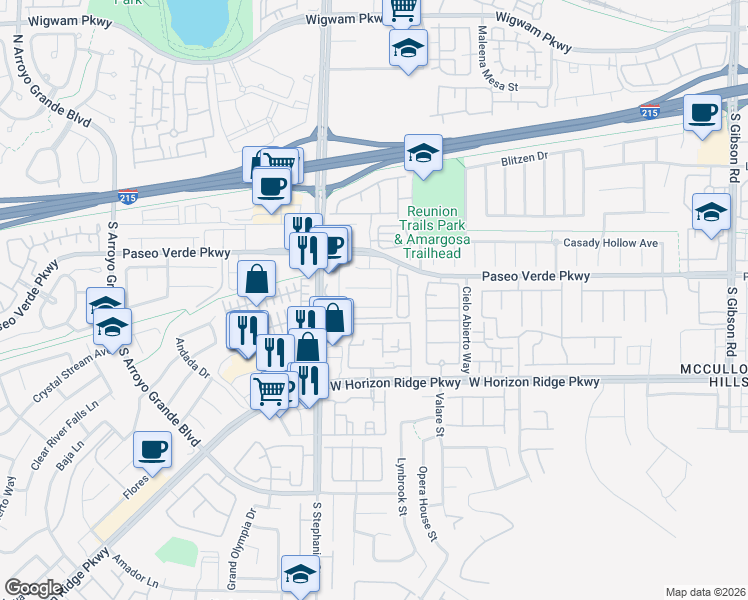 map of restaurants, bars, coffee shops, grocery stores, and more near 1324 Spice Ridge Court in Henderson
