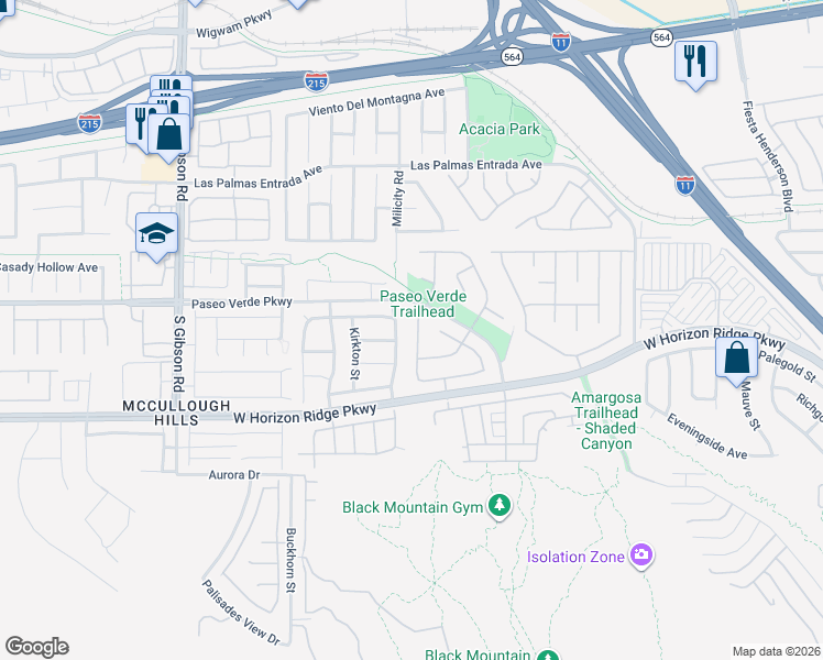map of restaurants, bars, coffee shops, grocery stores, and more near 186 Shaded Peak Street in Henderson