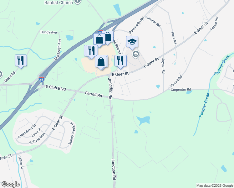 map of restaurants, bars, coffee shops, grocery stores, and more near 2310 Ferrell Road in Durham