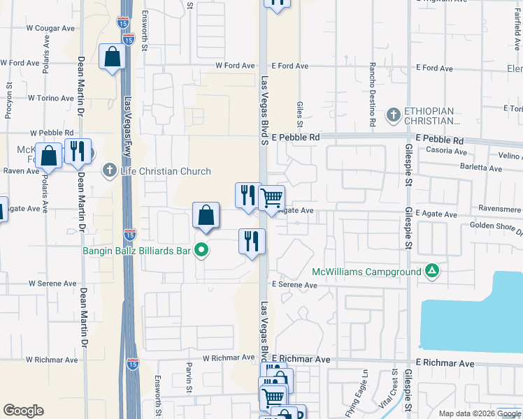 map of restaurants, bars, coffee shops, grocery stores, and more near 2 West Agate Avenue in Las Vegas