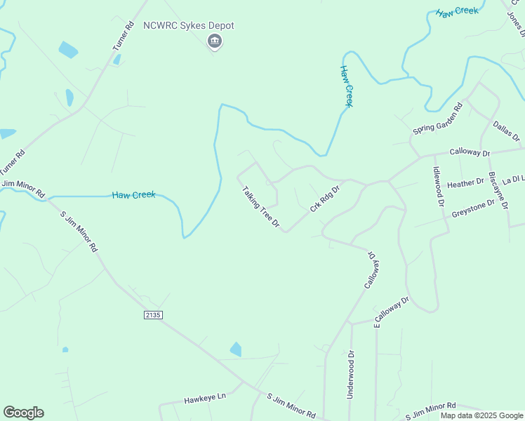 map of restaurants, bars, coffee shops, grocery stores, and more near Talking Tree Drive in Alamance County