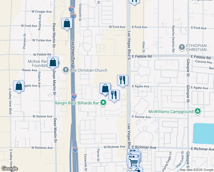 map of restaurants, bars, coffee shops, grocery stores, and more near West Agate Avenue in Las Vegas
