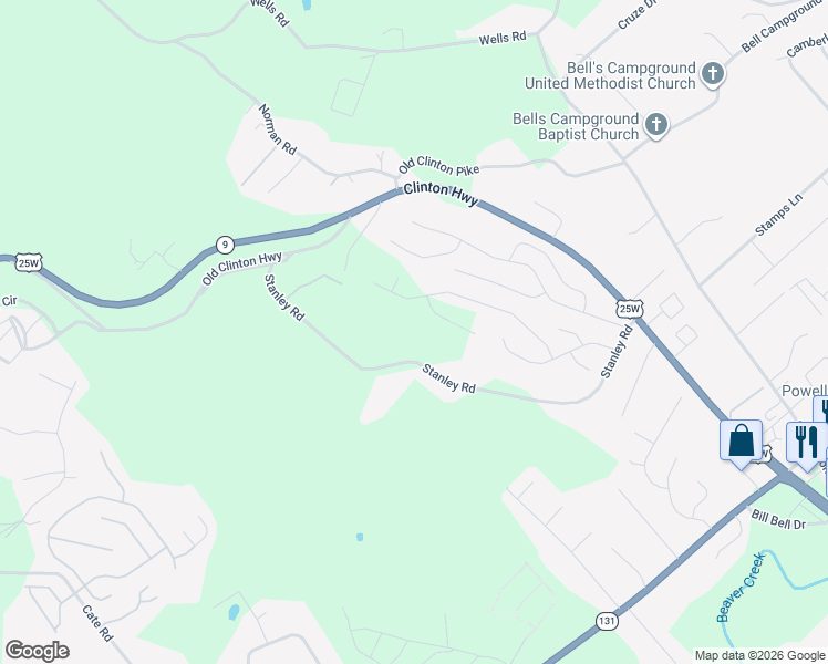 map of restaurants, bars, coffee shops, grocery stores, and more near 7940 Stanley Road in Powell