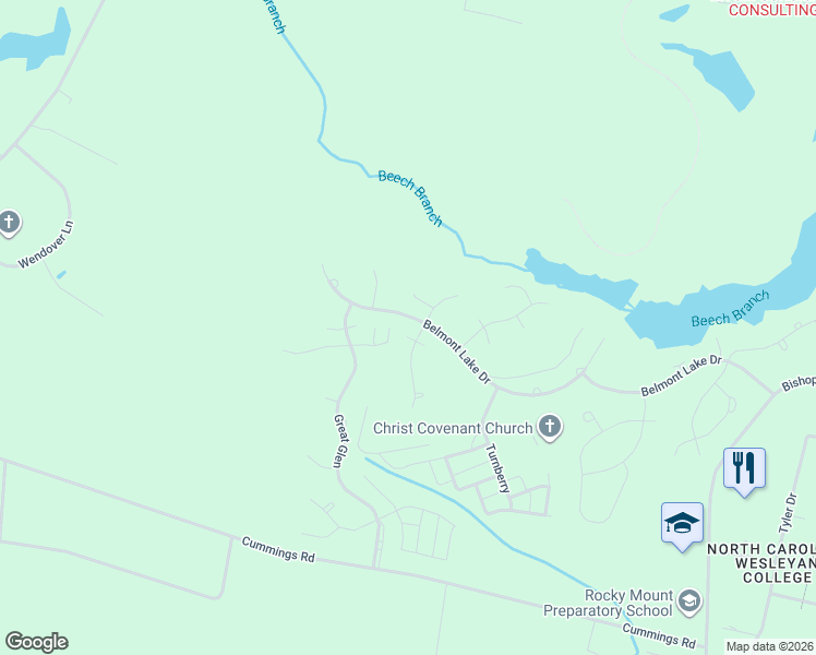 map of restaurants, bars, coffee shops, grocery stores, and more near 144 Ascot in Rocky Mount
