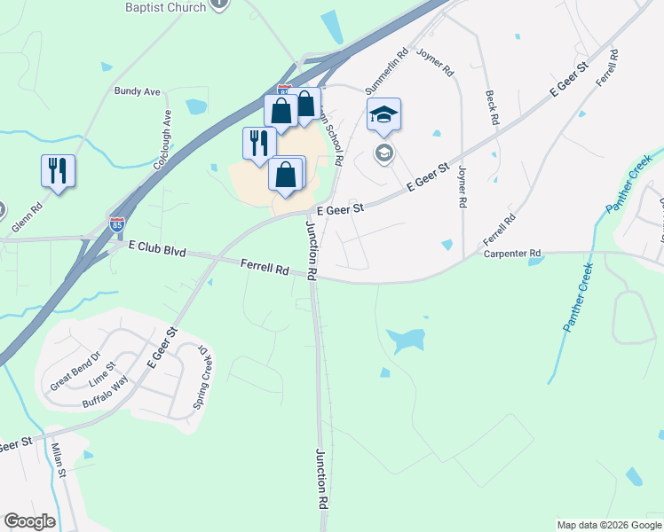 map of restaurants, bars, coffee shops, grocery stores, and more near 2310 Ferrell Road in Durham