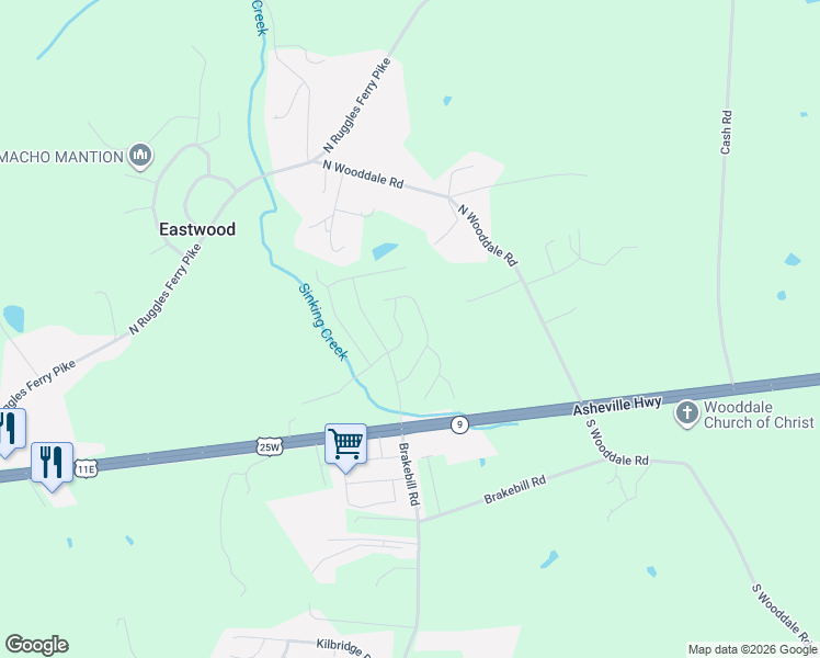 map of restaurants, bars, coffee shops, grocery stores, and more near 7625 Vista View Lane in Knoxville