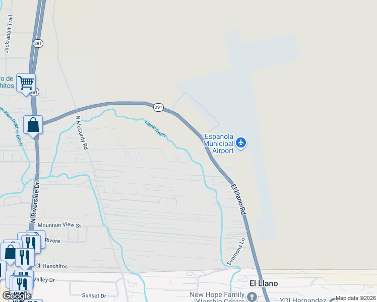 map of restaurants, bars, coffee shops, grocery stores, and more near 1225 Chacoma Court in Española