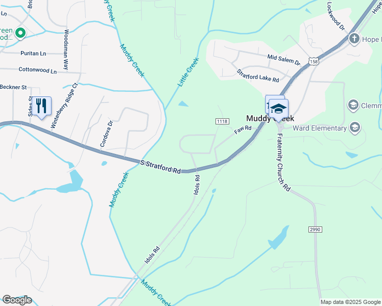 map of restaurants, bars, coffee shops, grocery stores, and more near 3054 Old Sides Mill Road in Winston-Salem