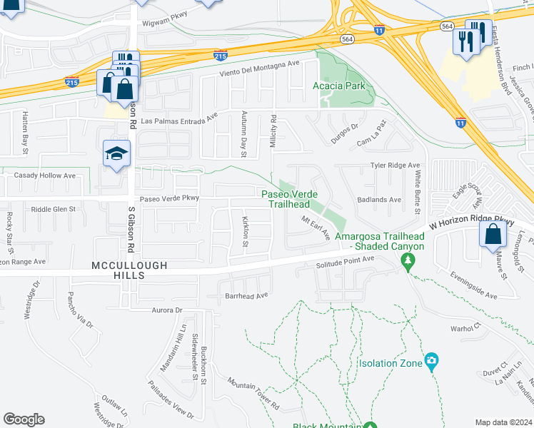 map of restaurants, bars, coffee shops, grocery stores, and more near 129 Errogie Street in Henderson
