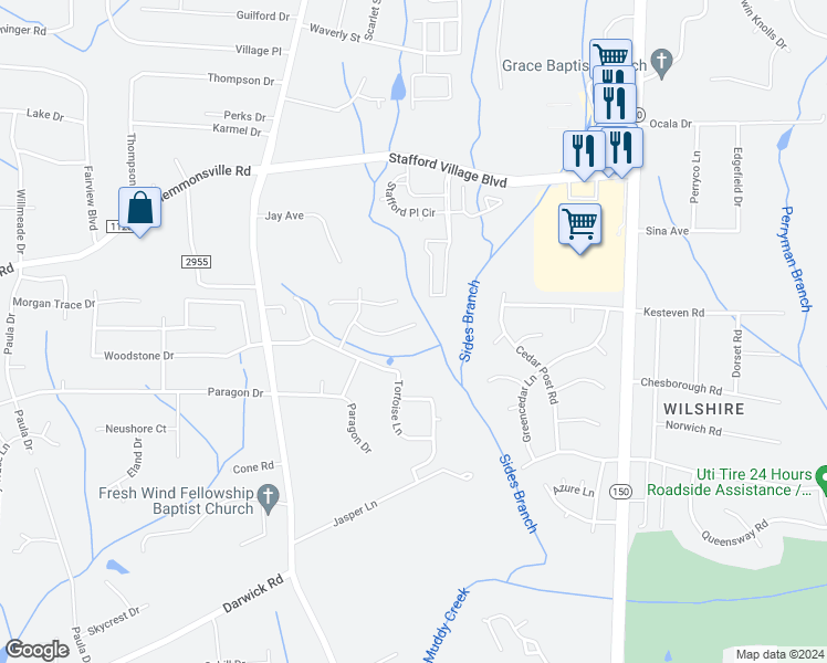 map of restaurants, bars, coffee shops, grocery stores, and more near 280 Alexander Preston Lane in Winston-Salem