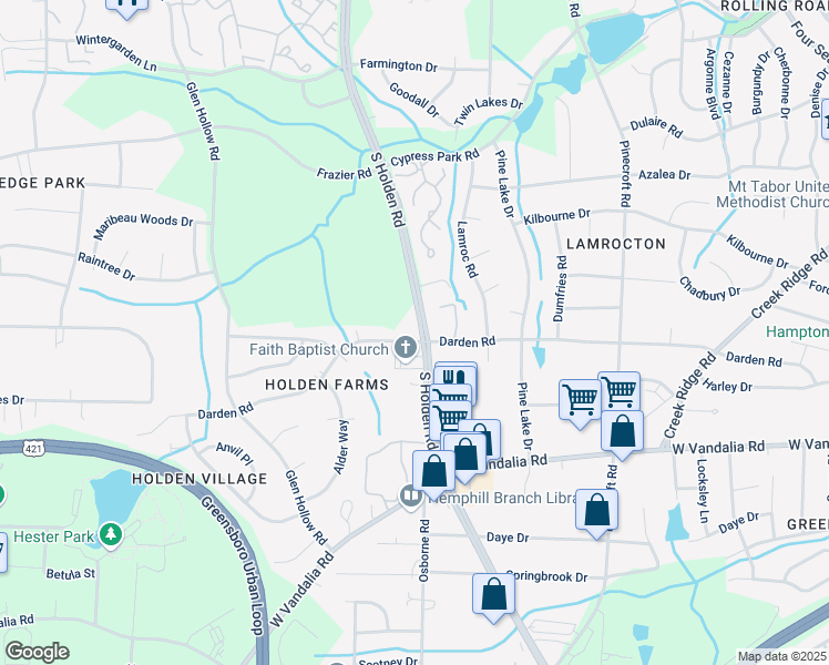 map of restaurants, bars, coffee shops, grocery stores, and more near 3014 Darden Road in Greensboro