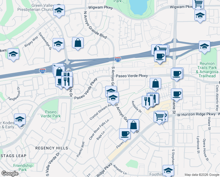 map of restaurants, bars, coffee shops, grocery stores, and more near 81 Moonlight Village Lane in Henderson