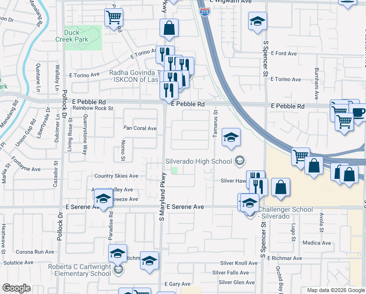 map of restaurants, bars, coffee shops, grocery stores, and more near 1280 Dressen Avenue in Las Vegas