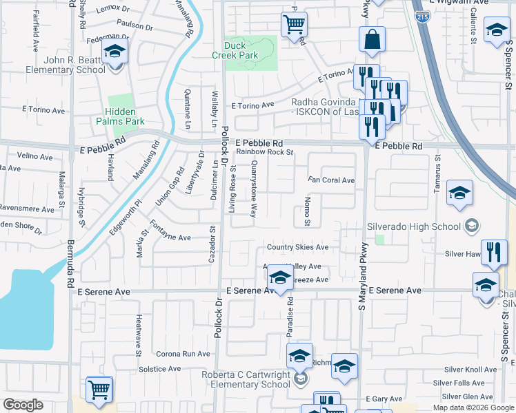 map of restaurants, bars, coffee shops, grocery stores, and more near 9108 Quarrystone Way in Las Vegas
