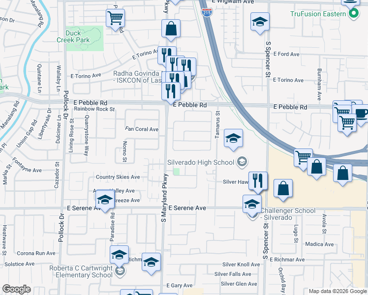 map of restaurants, bars, coffee shops, grocery stores, and more near 1340 Yeager Avenue in Las Vegas