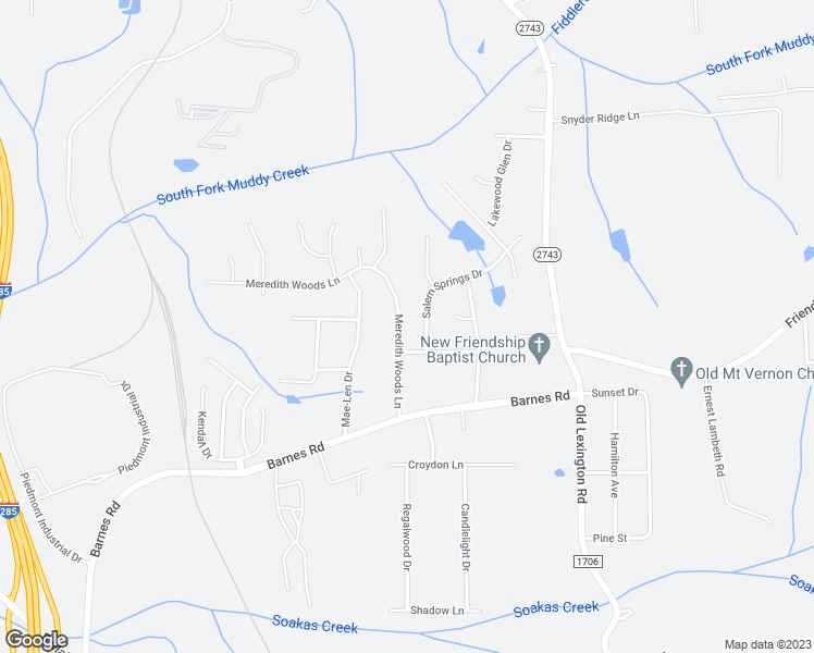 map of restaurants, bars, coffee shops, grocery stores, and more near 4157 Meredith Woods Lane in Winston-Salem