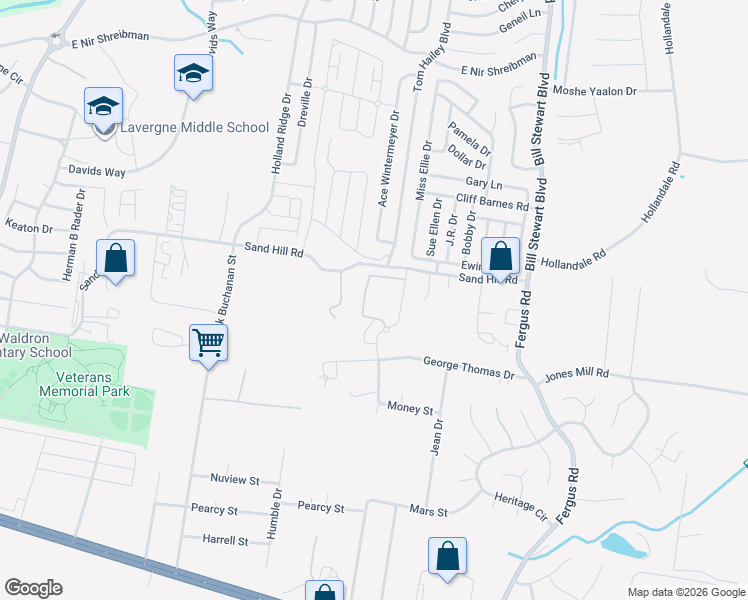map of restaurants, bars, coffee shops, grocery stores, and more near 478 Sandhill Road in La Vergne