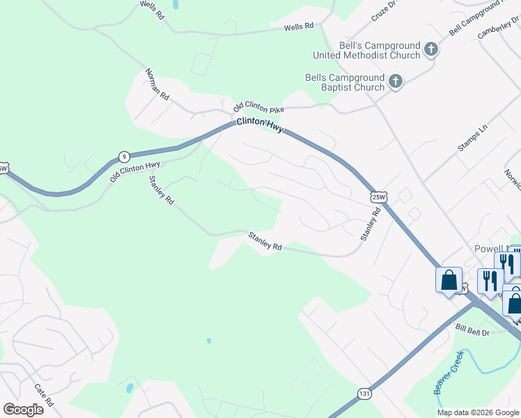 map of restaurants, bars, coffee shops, grocery stores, and more near 7983 Poplar Grove Ln in Powell