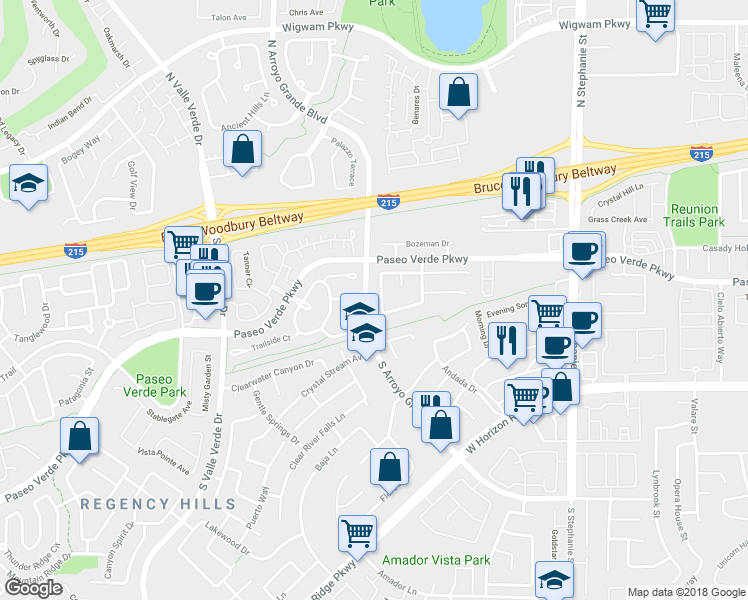 map of restaurants, bars, coffee shops, grocery stores, and more near 1594 Livingston Drive in Henderson